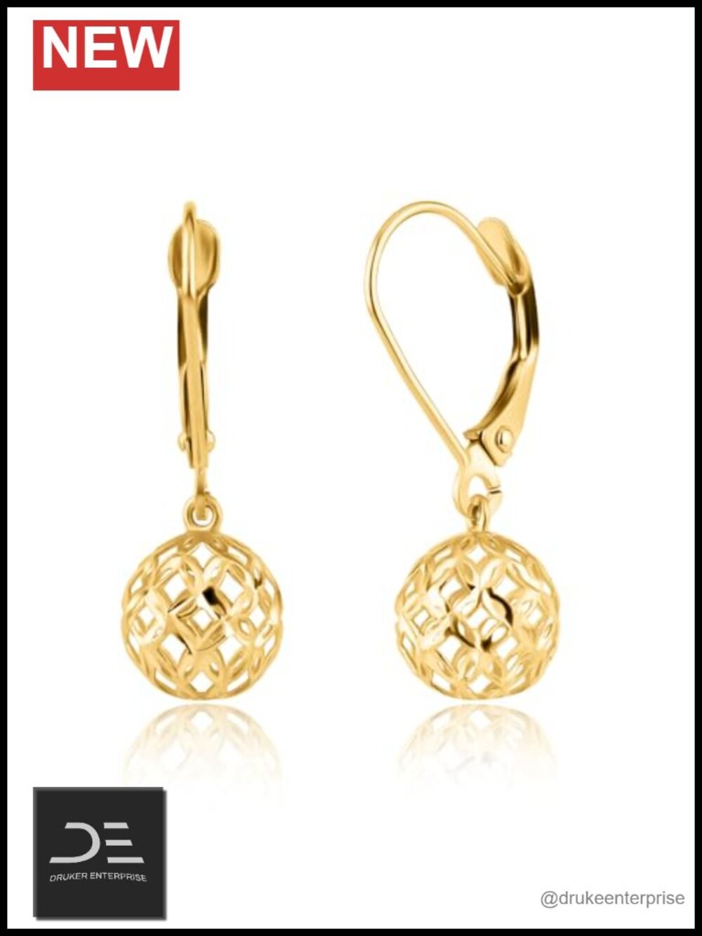 14K Solid Gold Filigree Leverback Dangle Earrings for Women